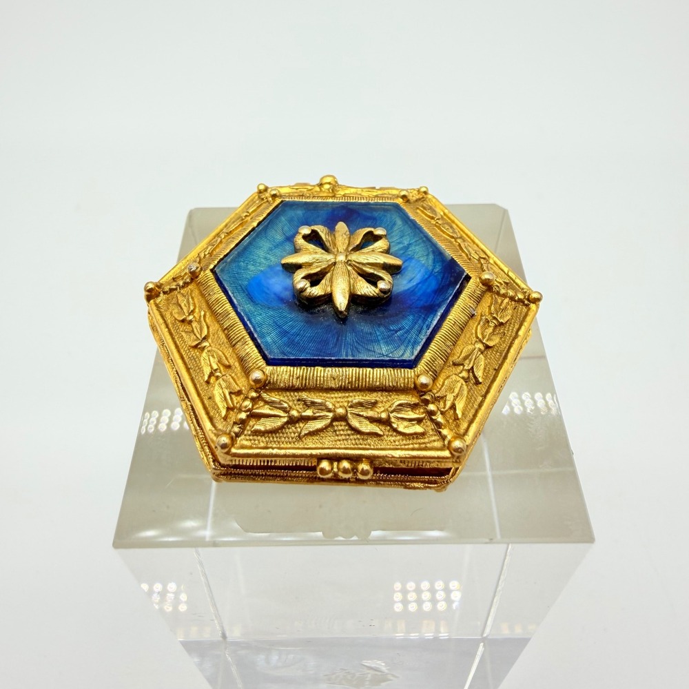 Vintage Parfums Corday Toujours Moi Renaissance Blue Enamel Perfume Compact